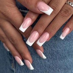 AddFavor model wearing French tips showing natural nude look and elegance