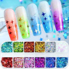 AddFavor iridescent star sequins texture close-up showing reflective sparkle for eye-catching nails