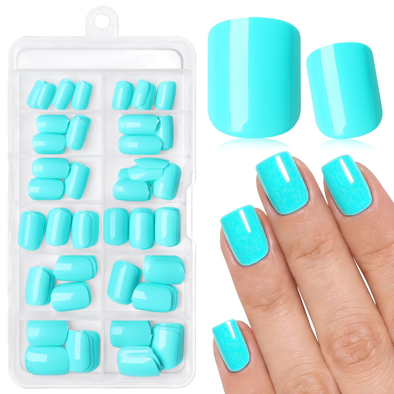 AddFavor front packaging showing 144-piece turquoise press-on kit and benefits