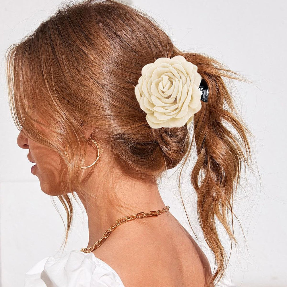 AddLotLot clip holding half-up hairstyle illustrating reliable hold and pretty floral look