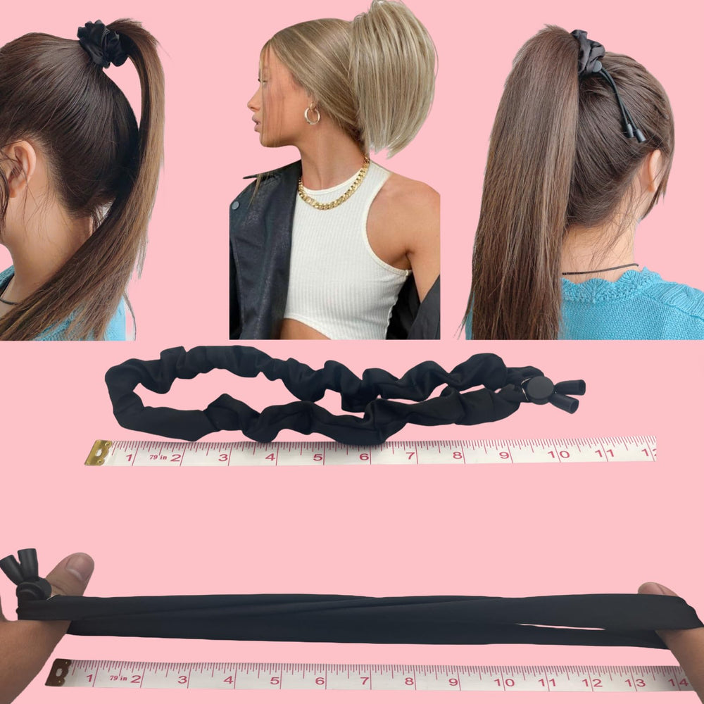 Adjust Satin Hair Tie worn in a high puff demonstrating secure hold for thick hair benefit