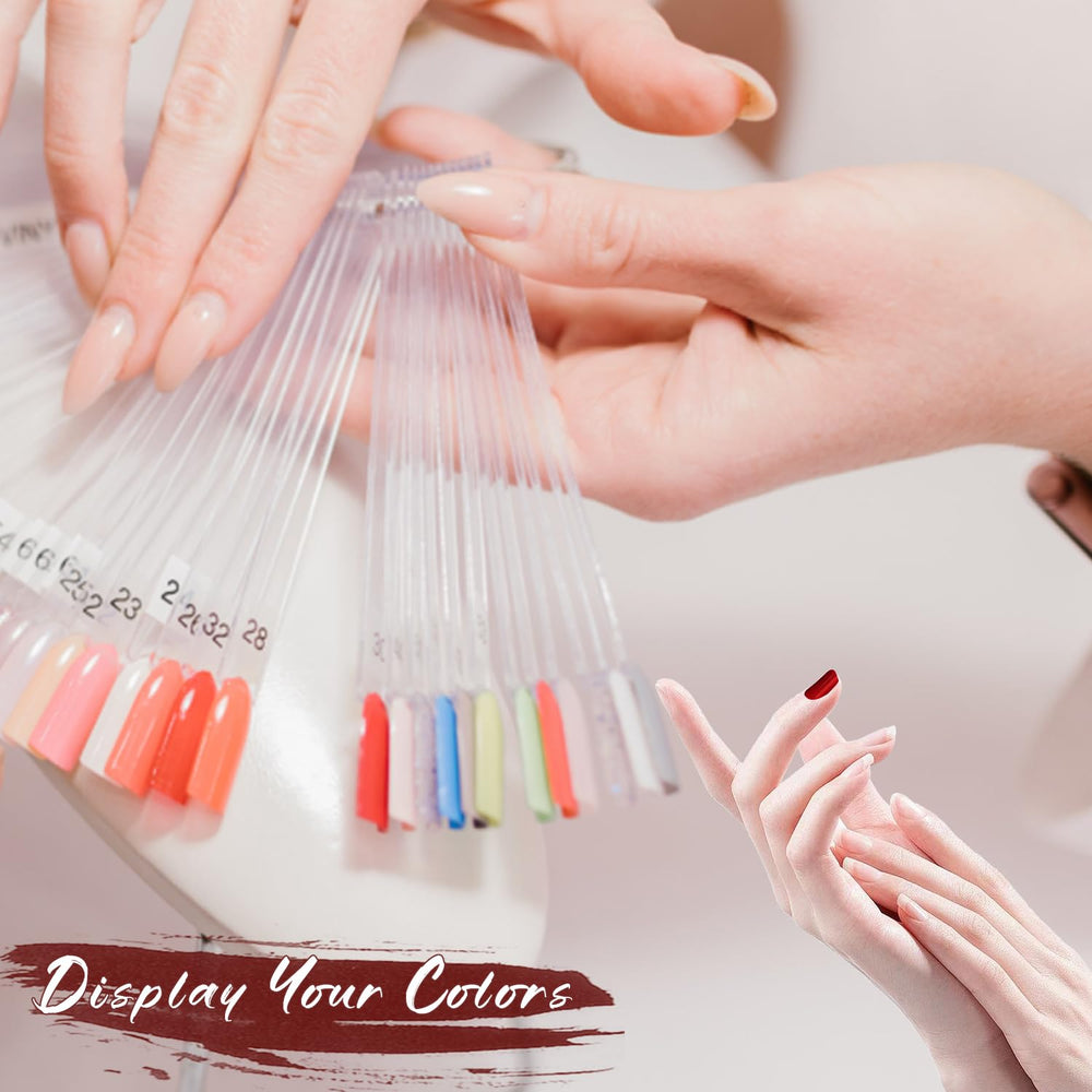 ADULLPONY hand holding the swatch collection to show scale and salon portability benefit