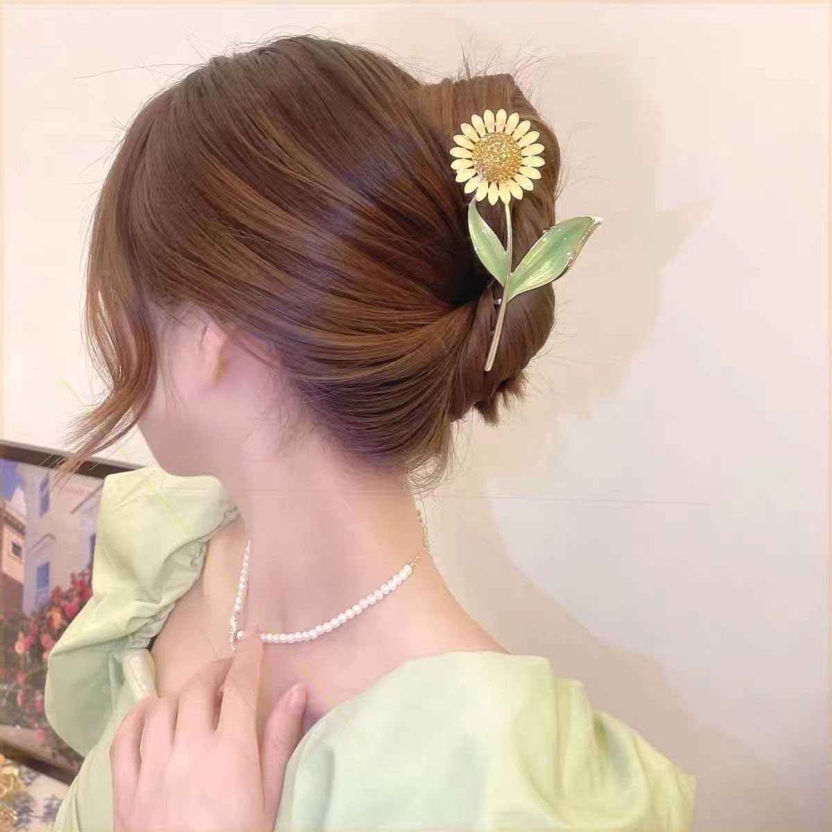 ADULLPONY sunflower clip worn in hair for elegant hold and visual flair