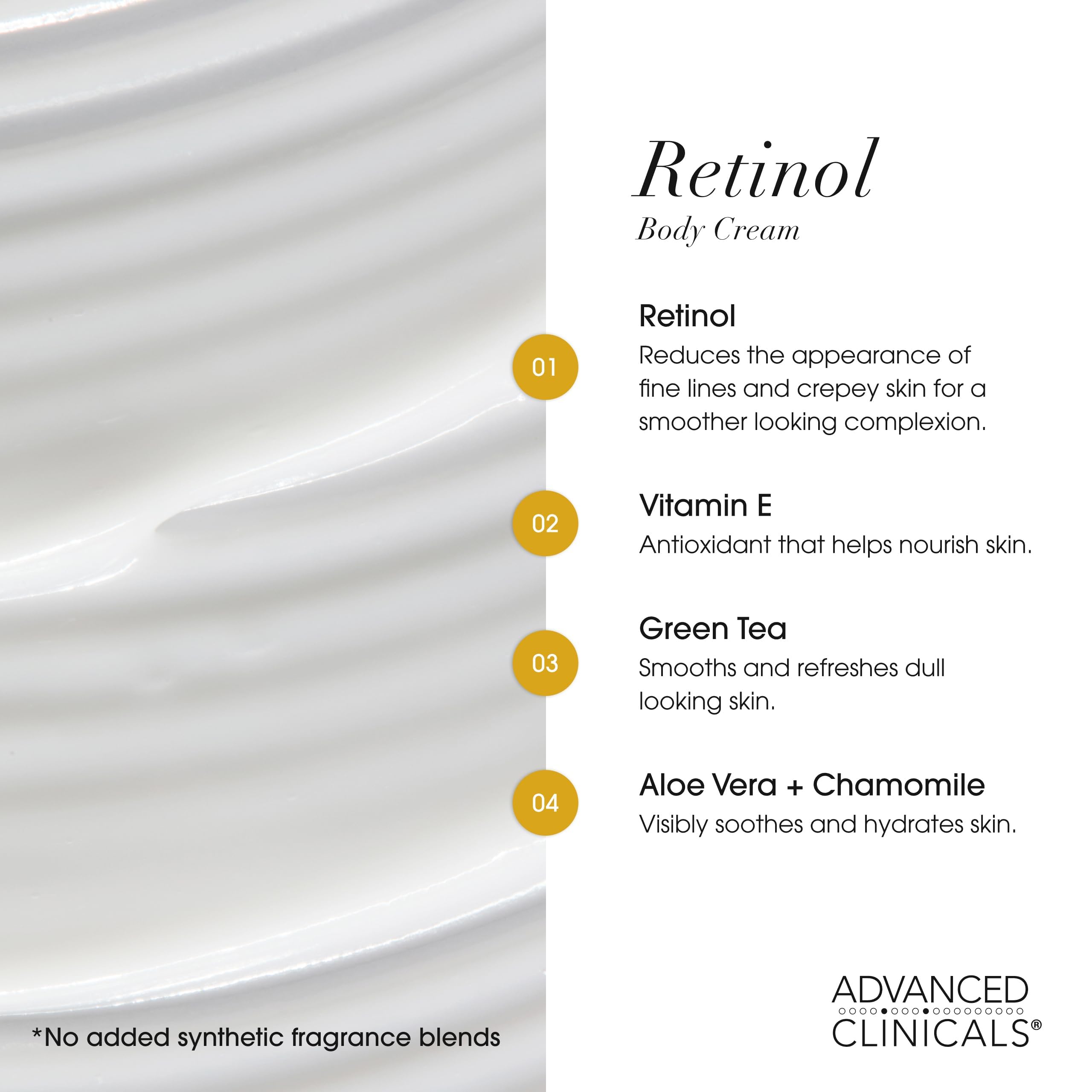 Advanced Clinicals application on arm demonstrating smoothing and moisturizing effect