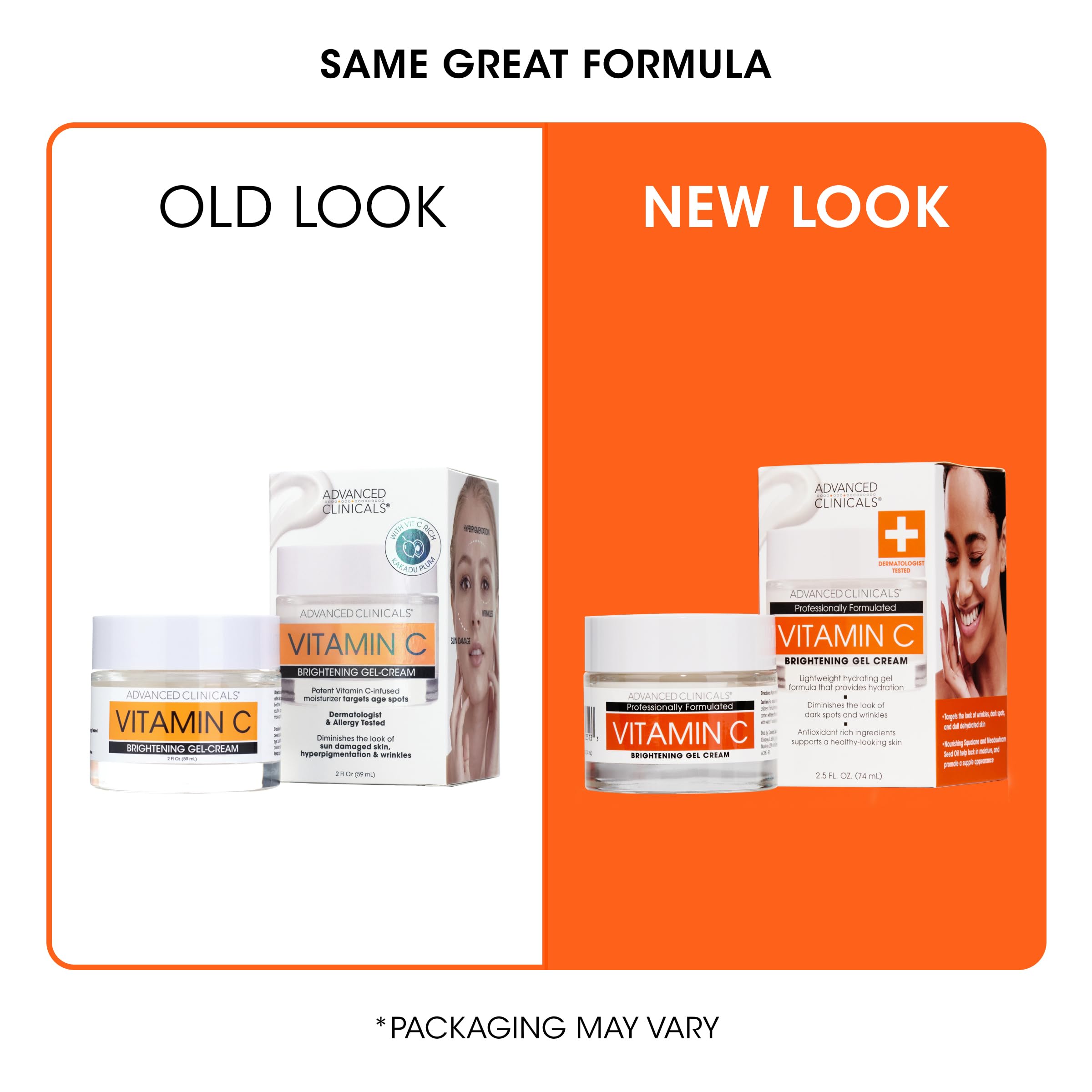 Advanced Clinicals illustrative before and after showing reduced-looking dark spots and brighter skin benefit