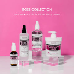 Advanced Clinicals ingredients flatlay with rose and botanicals showing nourishing benefit