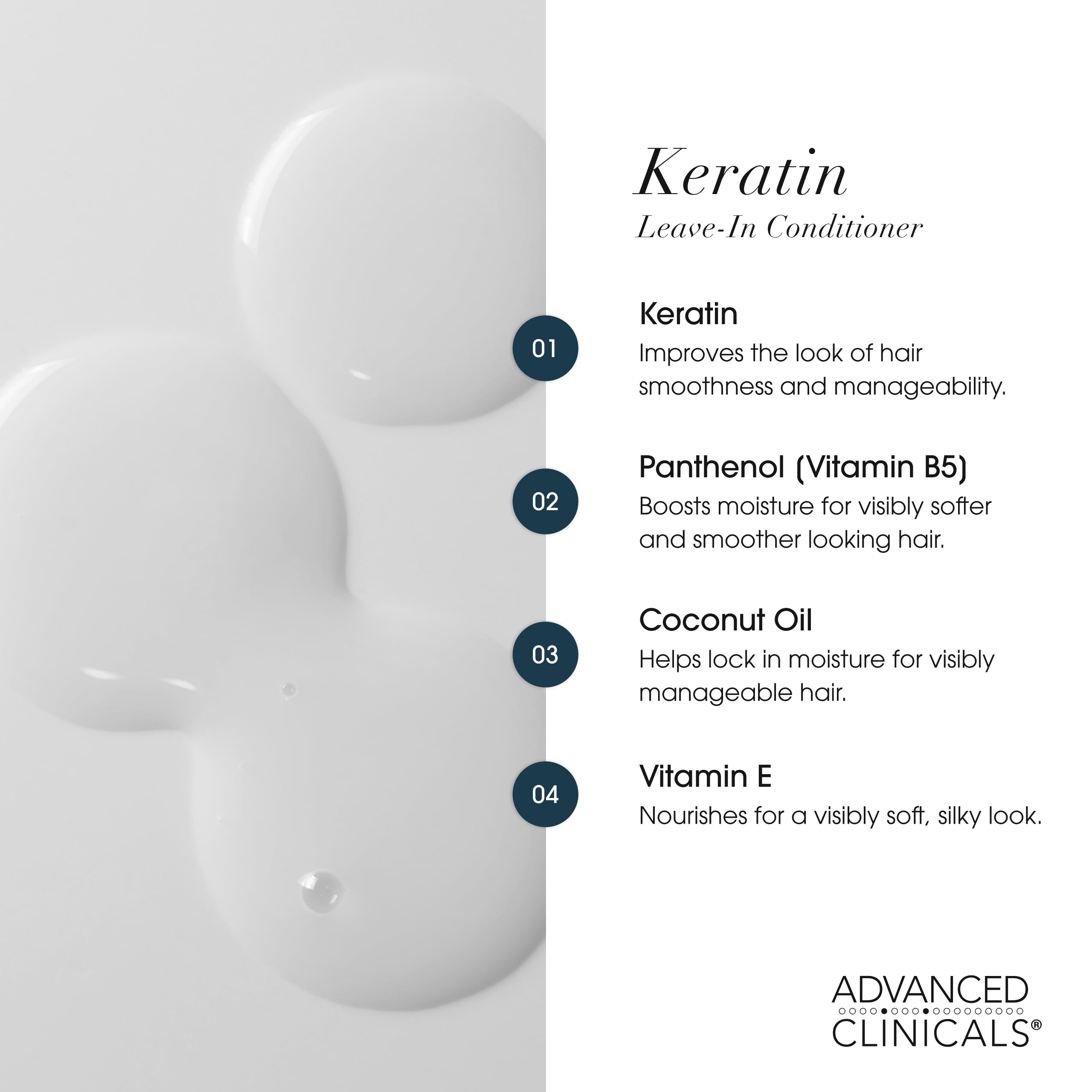 Advanced Clinicals texture close-up showing fine lightweight formula benefit: non-greasy finish