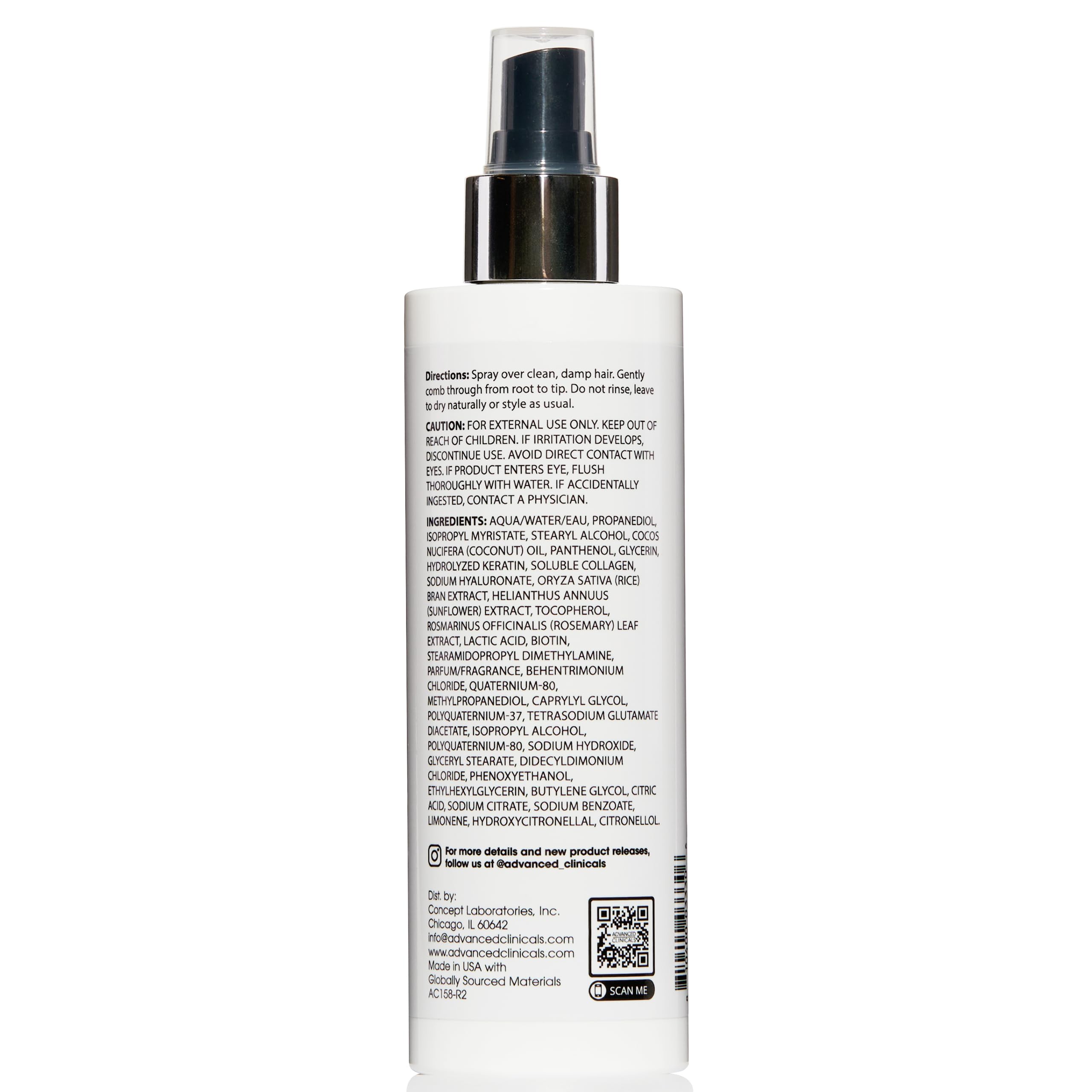 Advanced Clinicals bottle paired with matching shampoo and conditioner benefit: coordinated routine