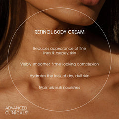 Advanced Clinicals ingredient label showing retinol, vitamin E, green tea for support