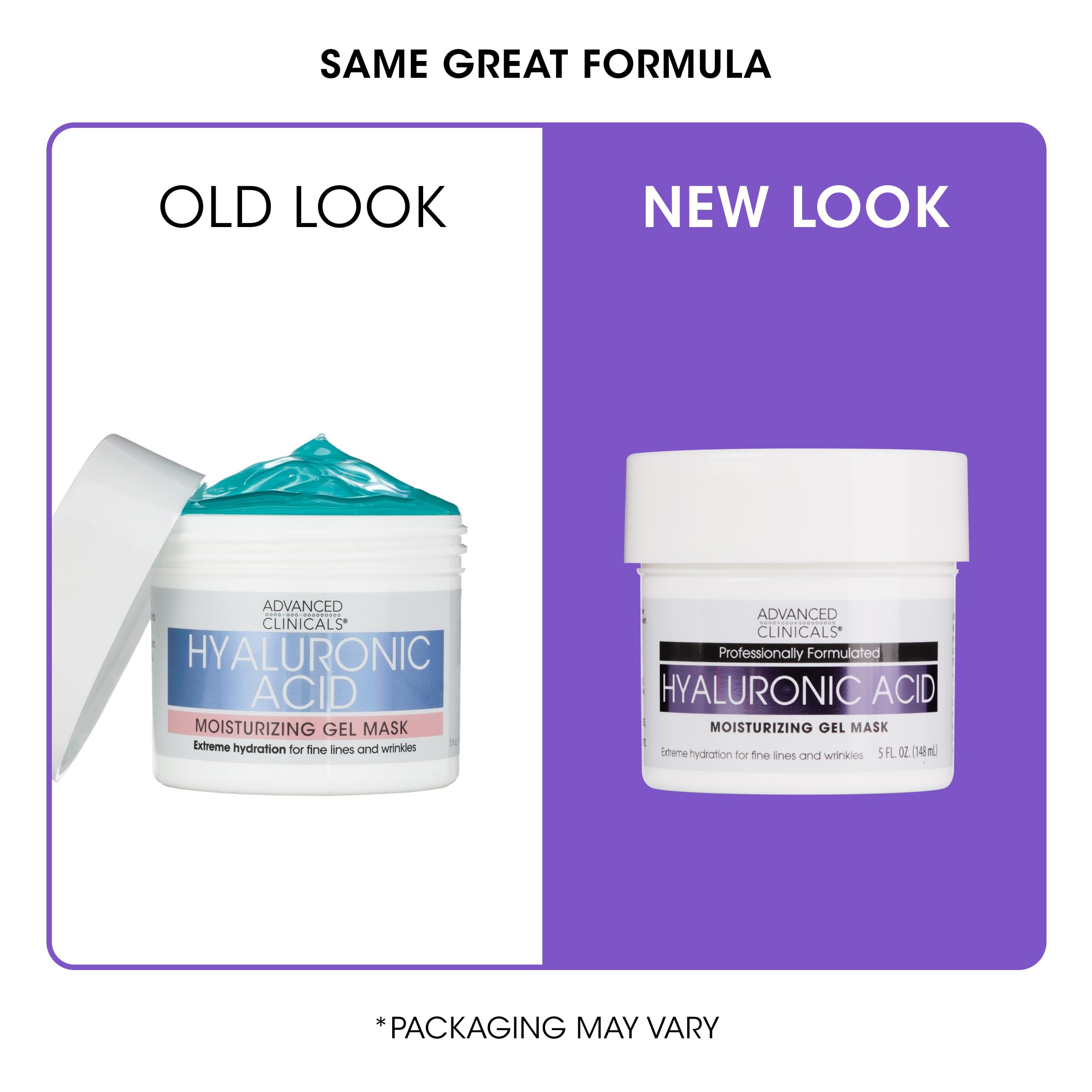 Advanced Clinicals open jar revealing glossy hyaluronic gel texture for hydration