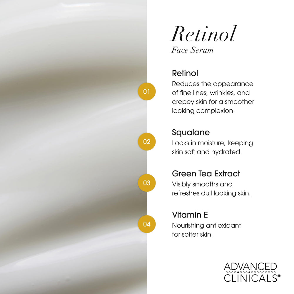 Advanced Clinicals product label listing retinol, green tea, and vitamin E