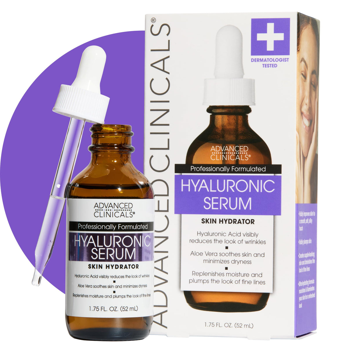 Advanced Clinicals front bottle view showing clean packaging and hydrating serum benefit