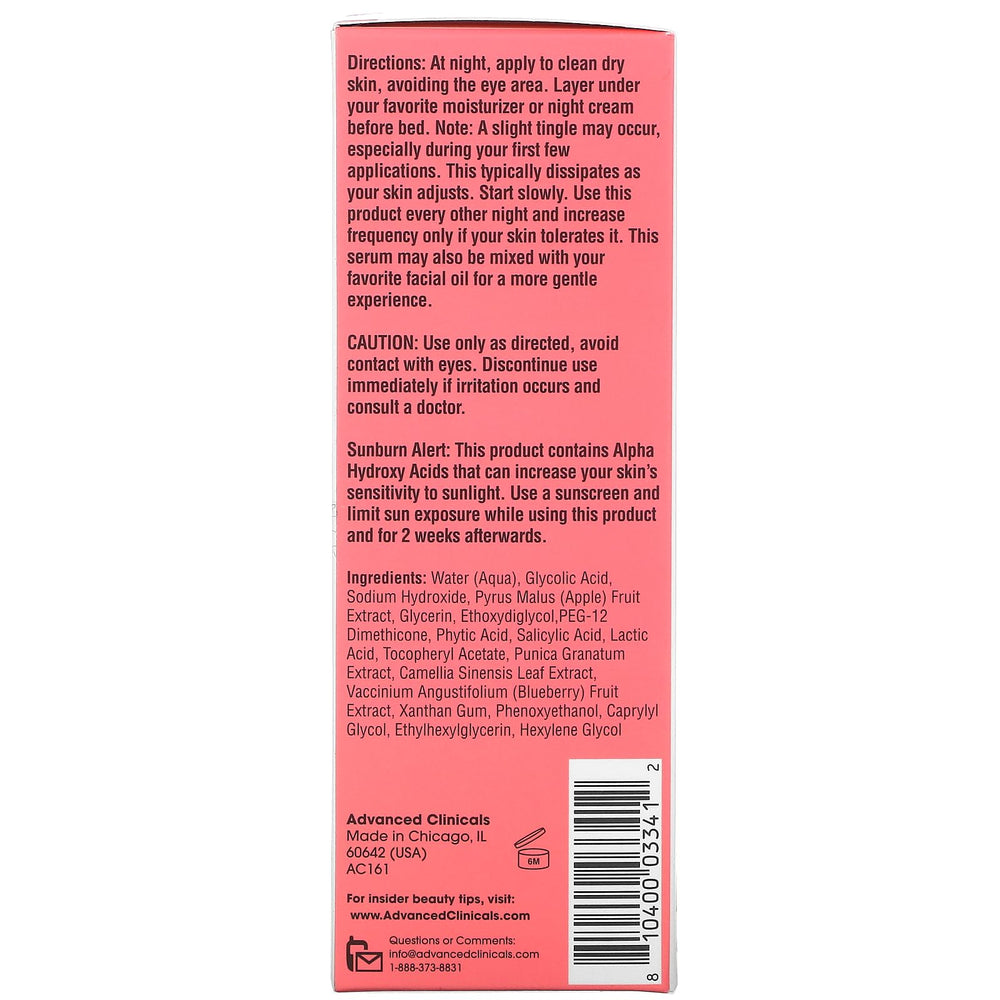 Advanced Clinicals serum applied to face in evening routine, supports smoother-looking skin