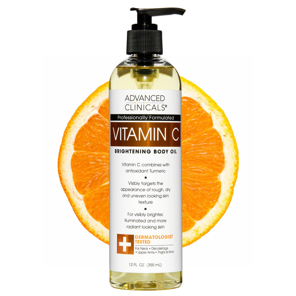 Advanced Clinicals bottle front view showing glow oil and hydration benefits