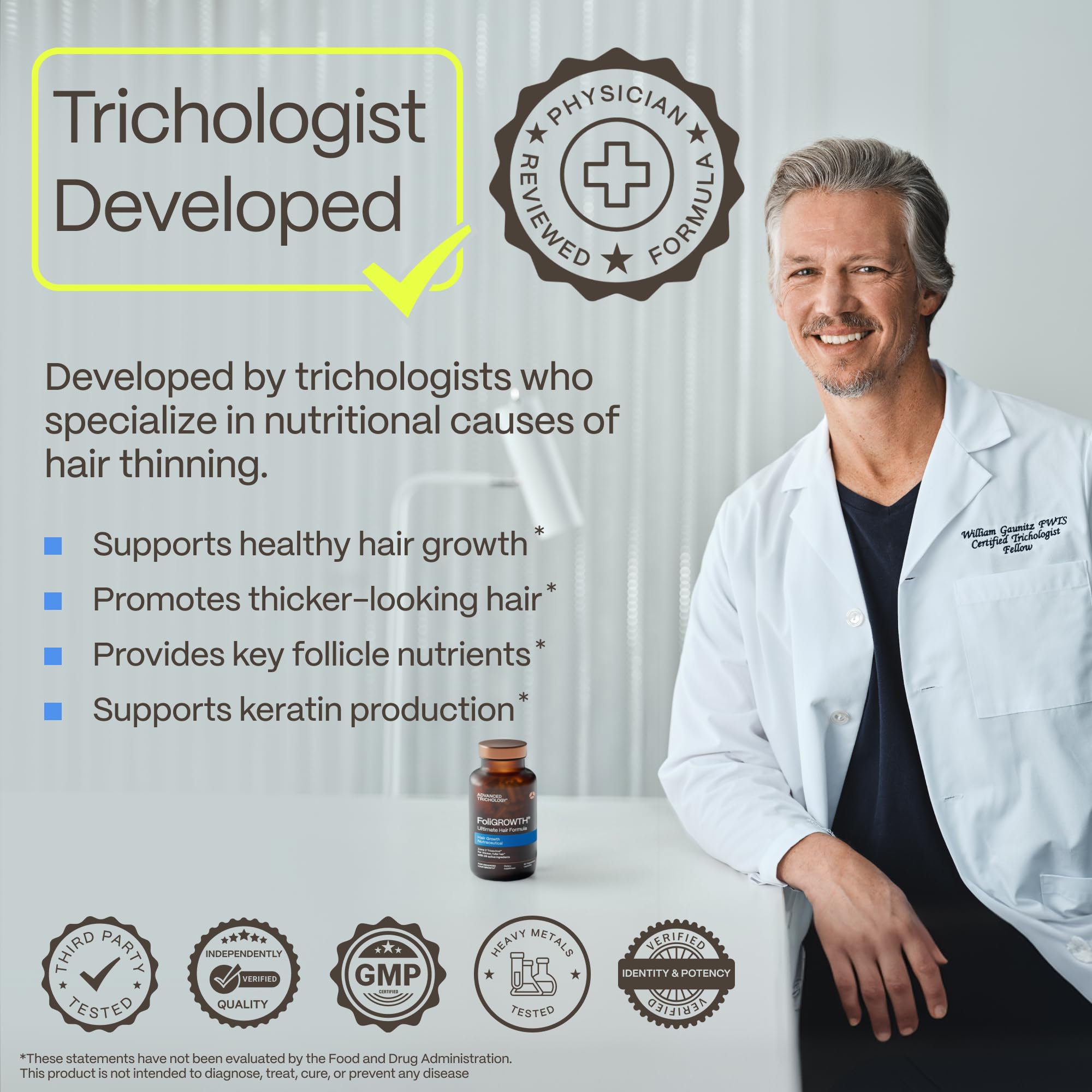 Advanced Trichology product label showing ingredient list for transparency