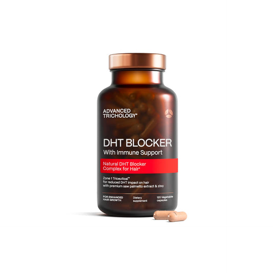 Advanced Trichology front packaging showing supplement benefits and clinical branding