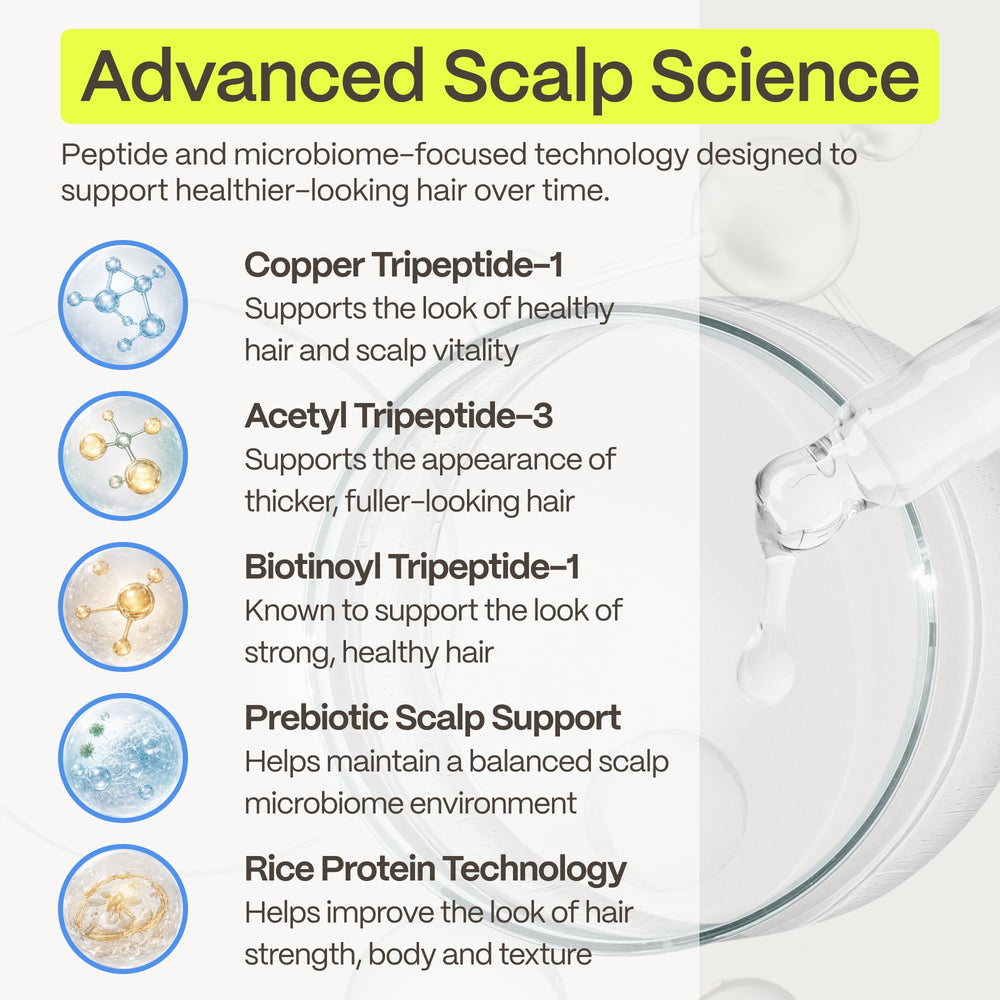 Advanced Trichology application on scalp showing root-targeted spray for immediate lift and volume
