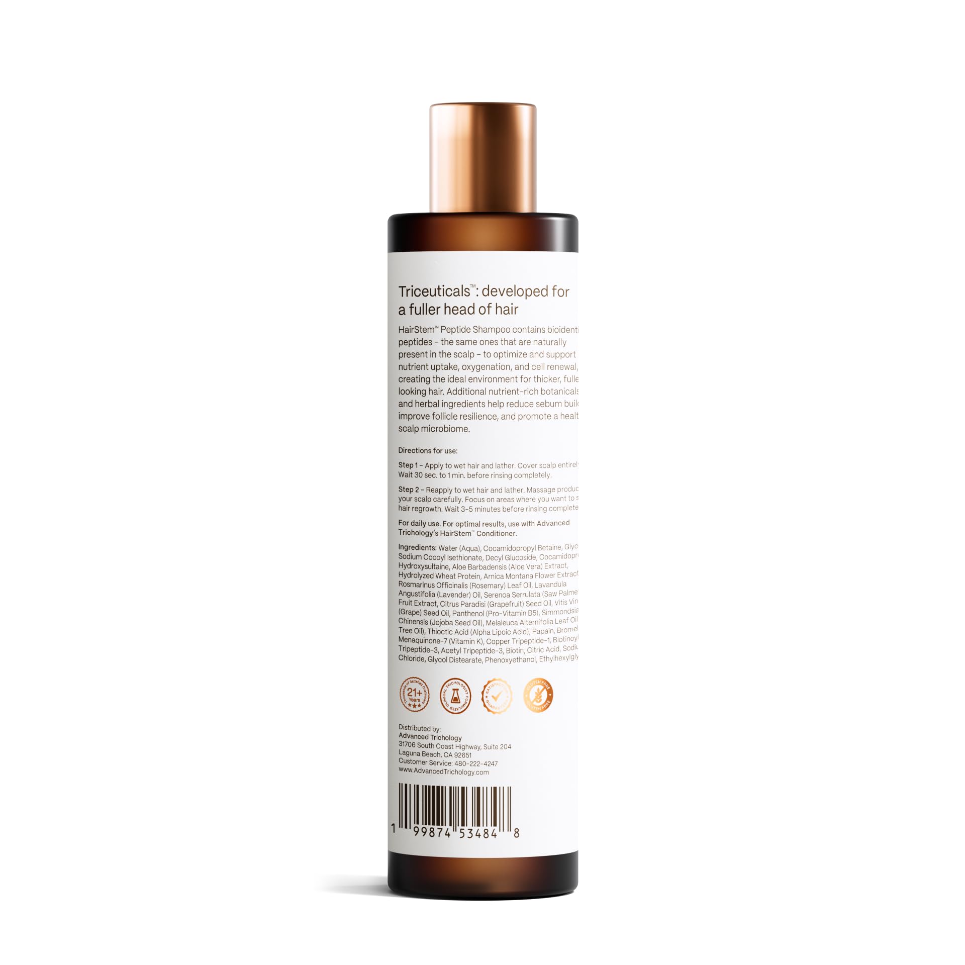 Advanced Trichology bottle in bathroom setting showing integrated routine benefit