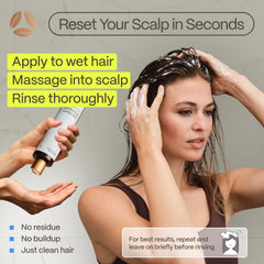 Advanced Trichology shampoo being applied in shower showing easy rinse benefit