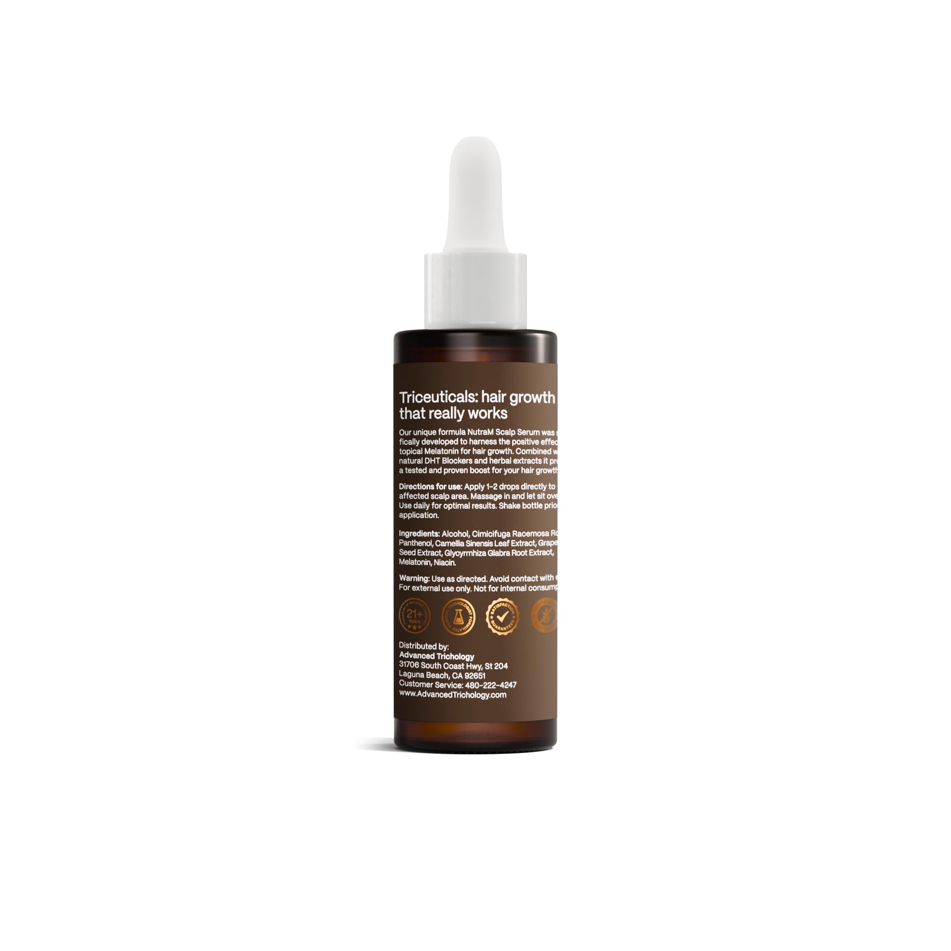 Advanced Trichology NutraM bottle in hand showing bottle size and portability