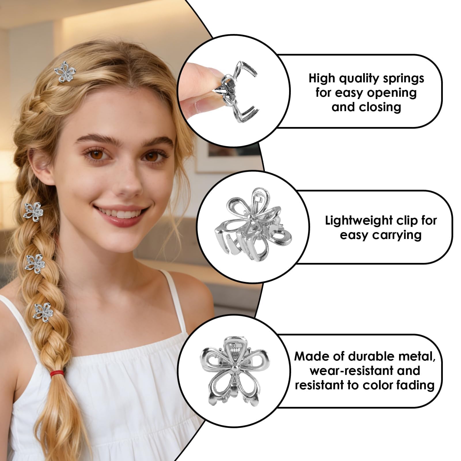 Aesnoun clip securing bangs closely with a steady nonslip hold