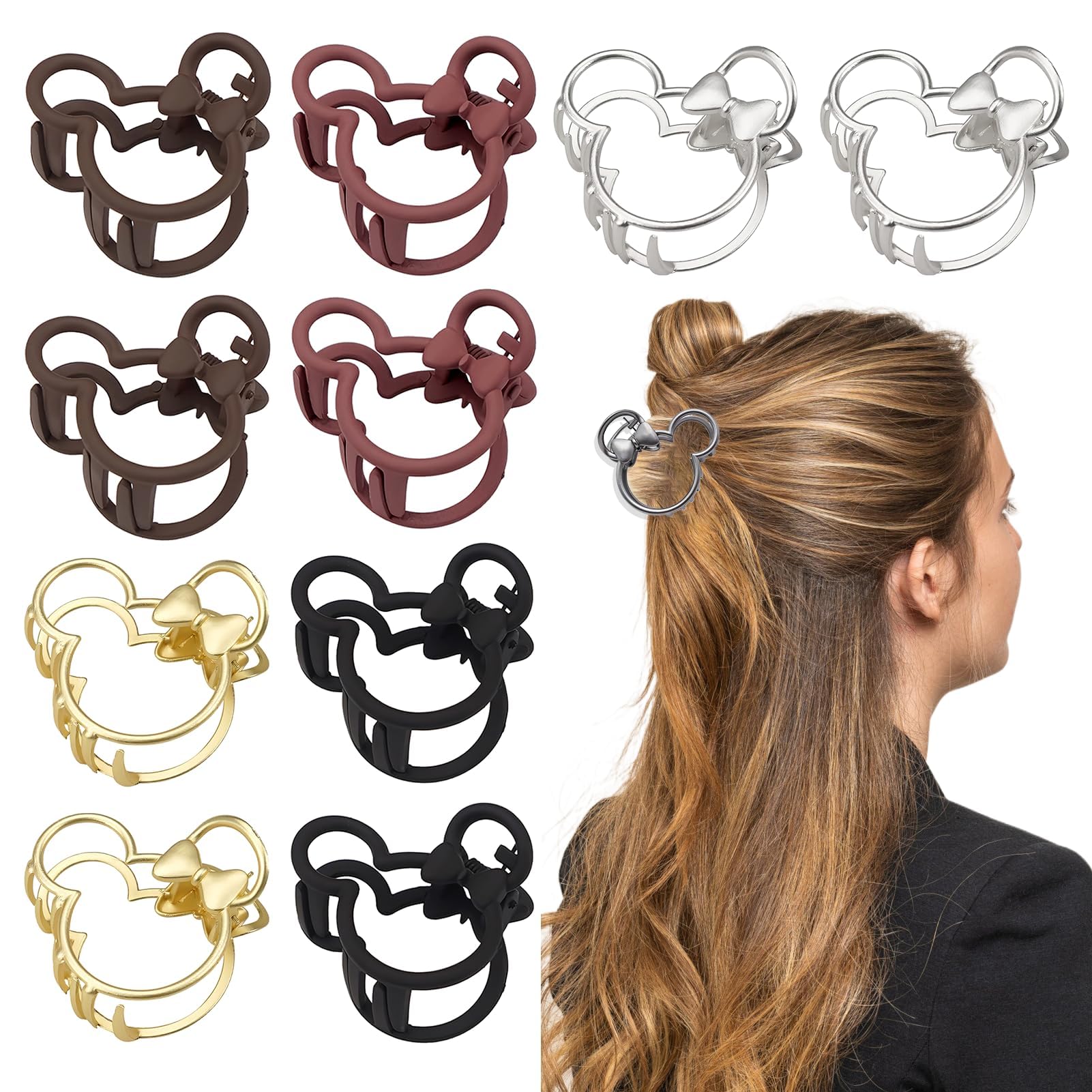 Aesnoun front view of mouse ear clip set showing colors and compact design benefiting styling