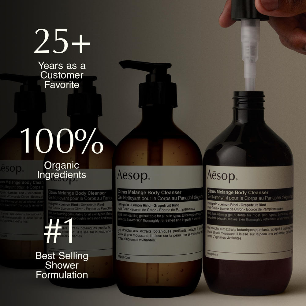 Aesop Citrus Melange pouring texture on palm demonstrating low-foam ease