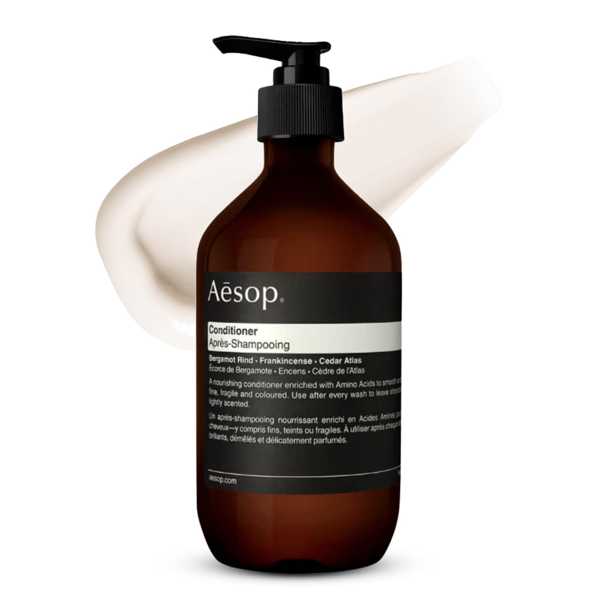 Aesop conditioner front bottle showing elegant label and recycled plastic