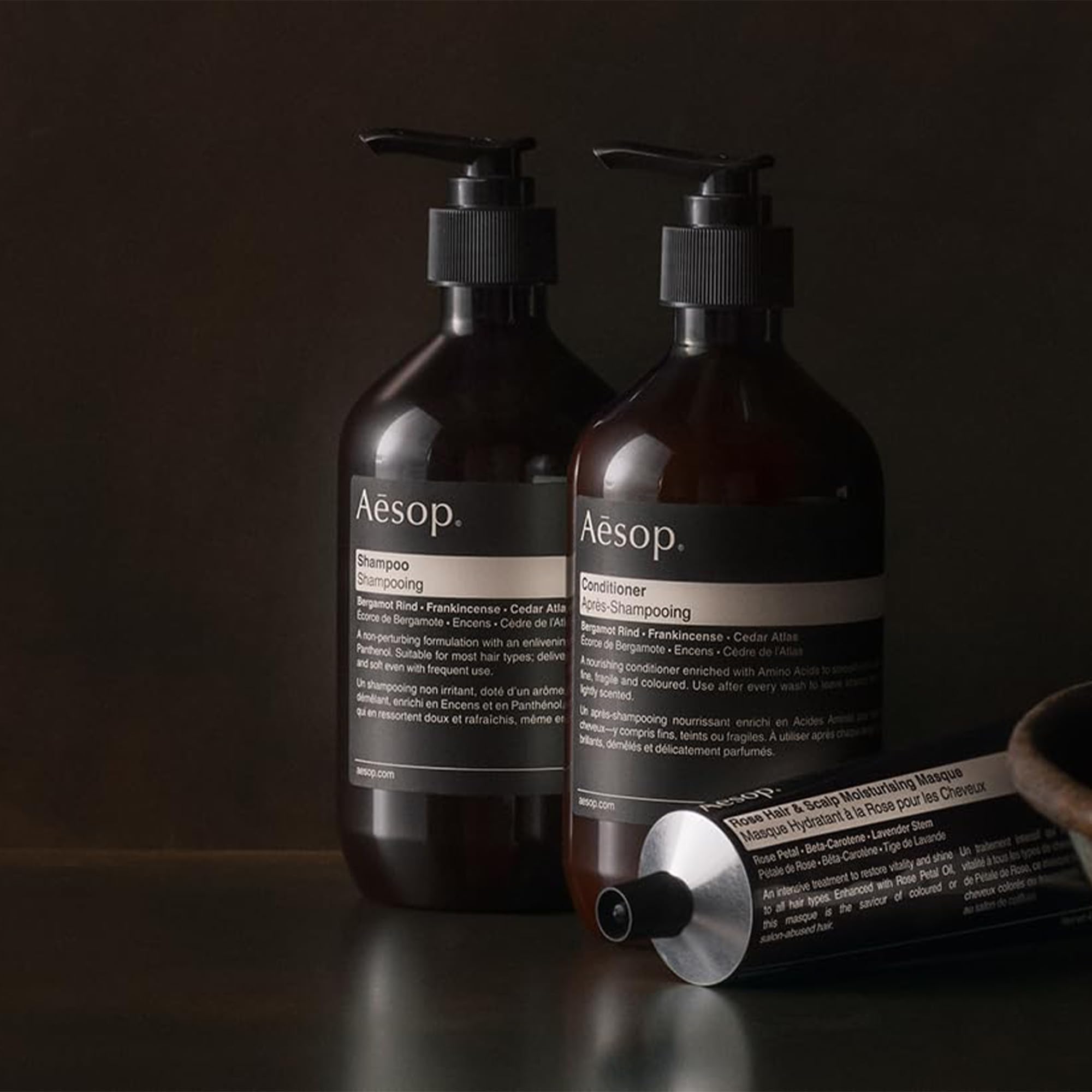 Aesop conditioner applied to hair lengths and ends for detangling benefit