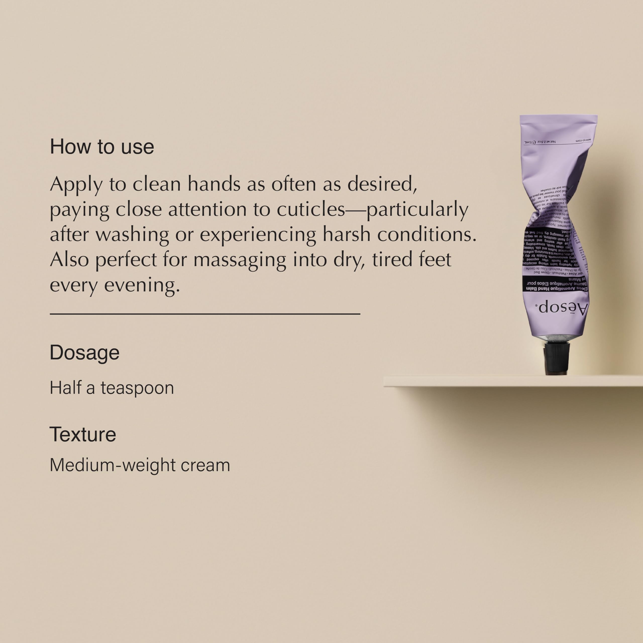 Aesop Eleos close-up of creamy texture highlighting quick absorption benefit
