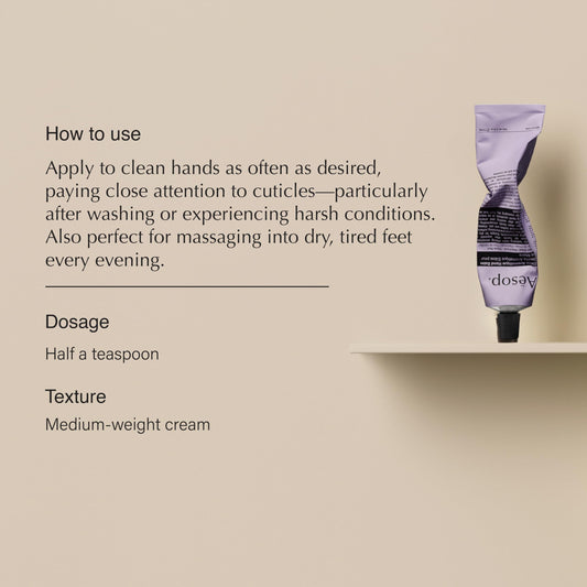 Aesop Eleos close-up of creamy texture highlighting quick absorption benefit