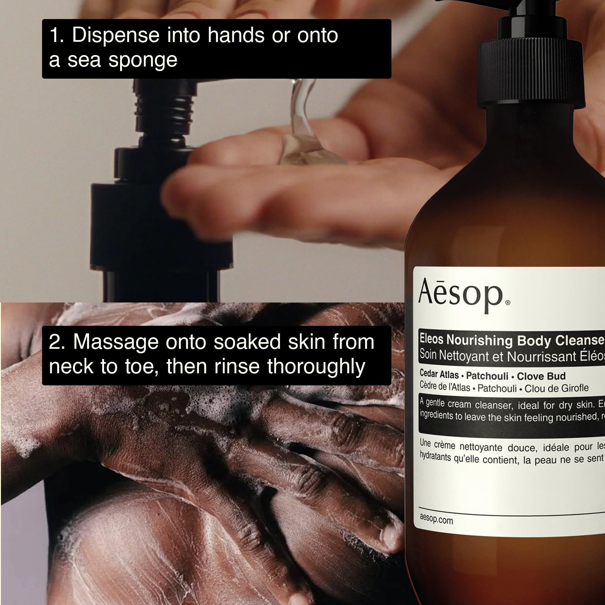 Aesop Eleos 500ml next to common items showing accurate size