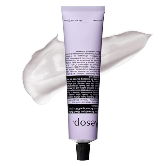 Aesop Eleos tube front view shows compact travel packaging and brand seal