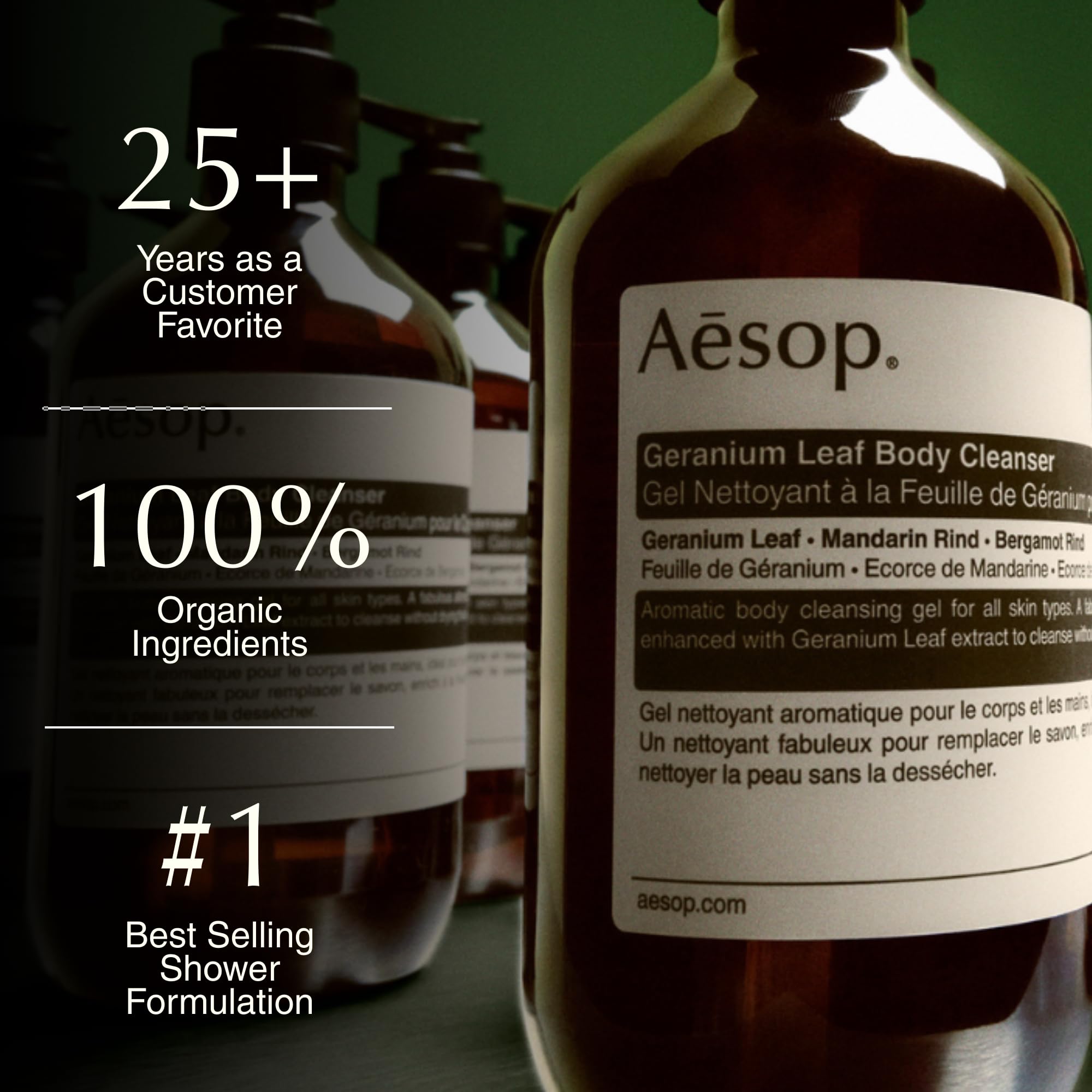 Aesop bottle being dispensed, showing easy pump use and controlled amount benefit