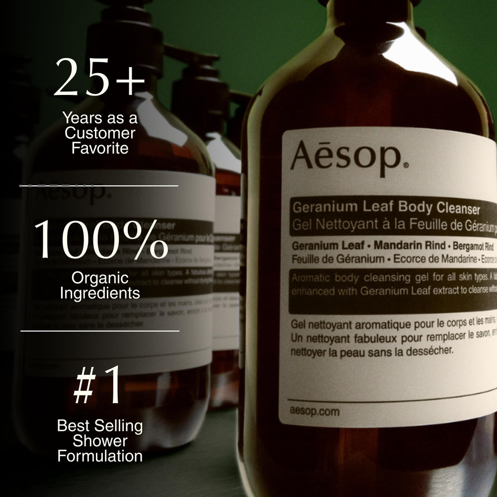 Aesop bottle being dispensed, showing easy pump use and controlled amount benefit