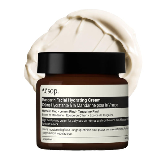 Aesop mandarin facial hydrating cream jar front view showing clean design and lightweight benefit