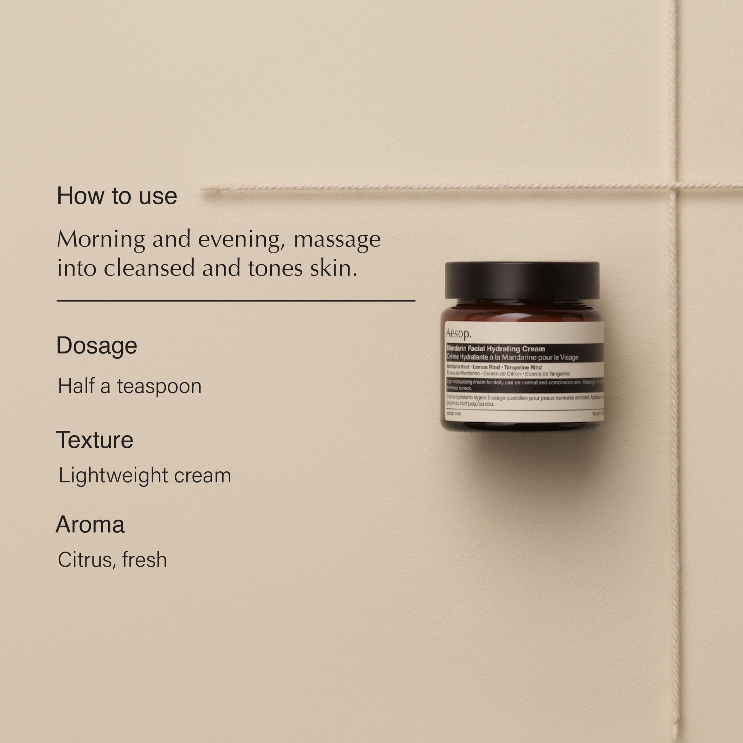 Aesop mandarin cream texture close-up demonstrating silky absorbency and cooling effect