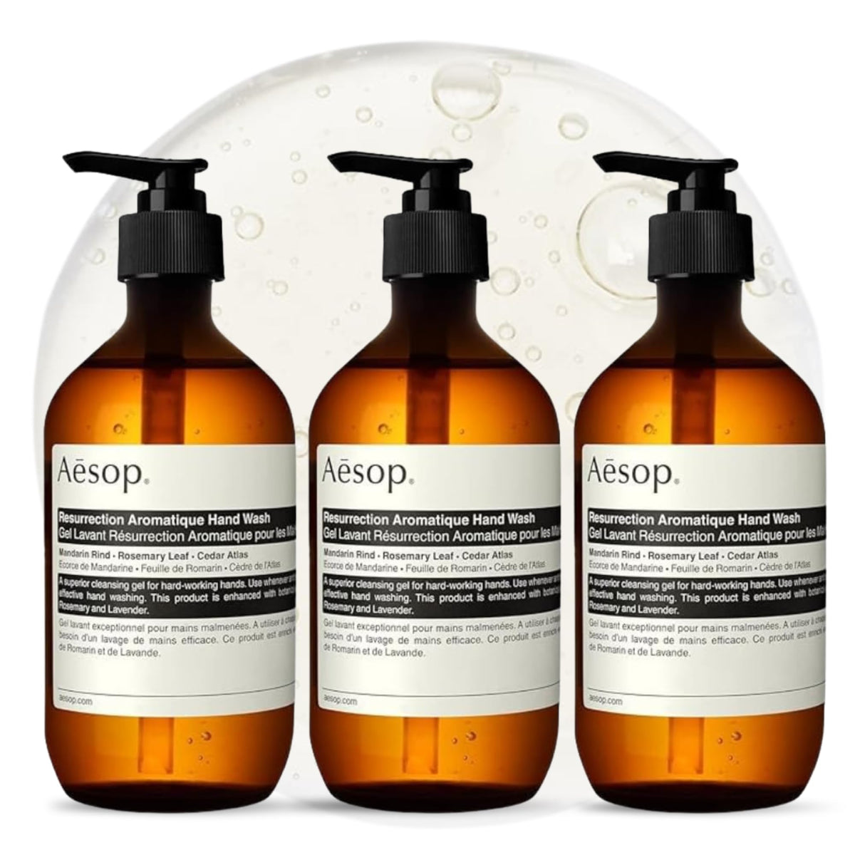 Aesop front packaging showing elegant bottle and label, improves countertop style