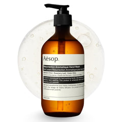 Aesop front bottle shot showing matte label and pump, conveys premium feel