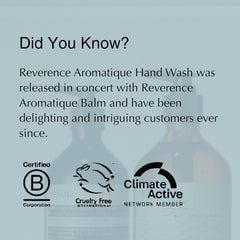 Aesop reverence botanical ingredients vetiver bergamot display indicating natural scent benefit