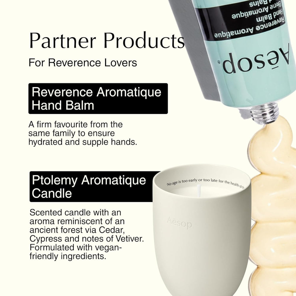 hands lathering Aesop Reverence gel showing cleansing and smoothing benefit