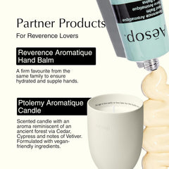 hands lathering Aesop Reverence gel showing cleansing and smoothing benefit
