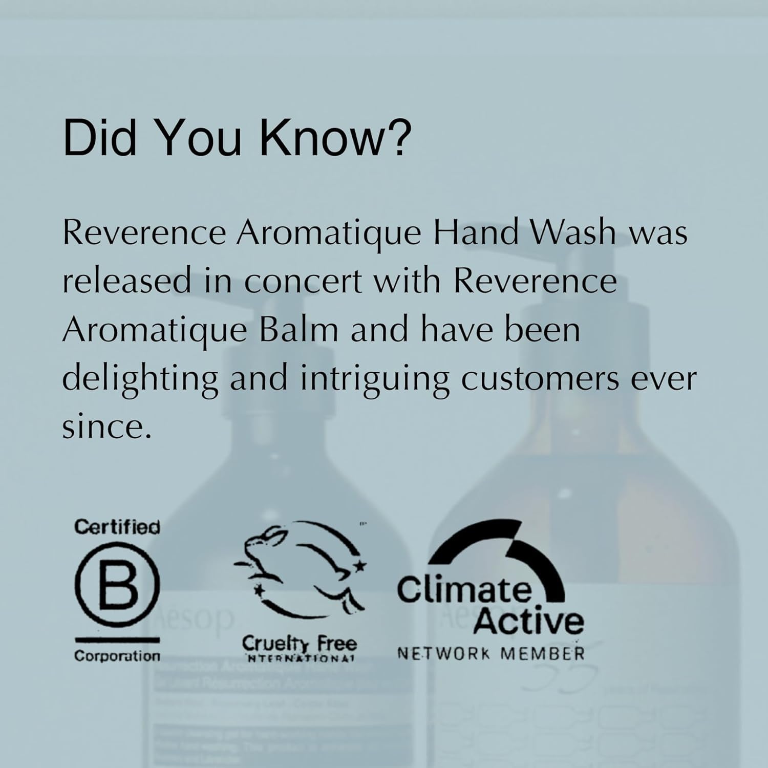 16.9 oz Aesop Reverence refill beside a pump bottle showing refill-size savings benefit
