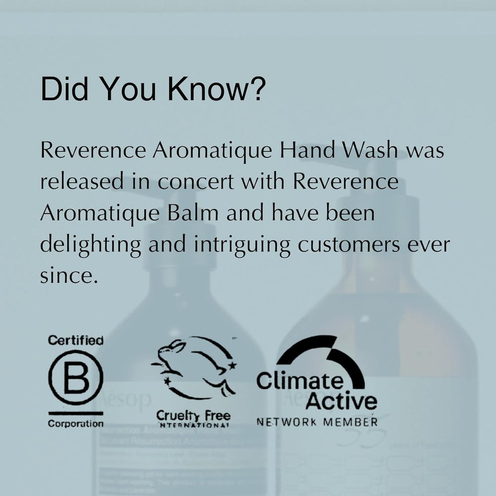 16.9 oz Aesop Reverence refill beside a pump bottle showing refill-size savings benefit