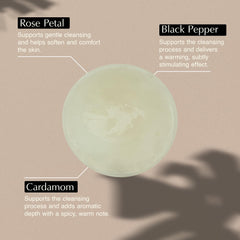 Label detail of Aesop cleanser listing rose and botanical ingredients for transparency