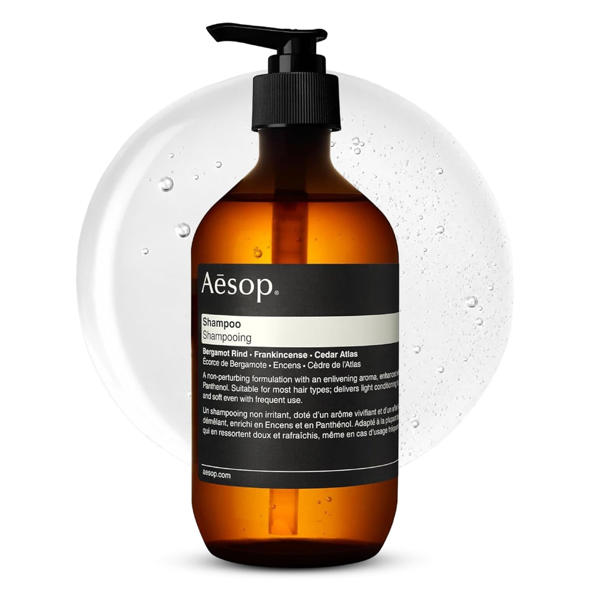 Aesop front bottle showing label and volume, communicates premium care