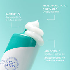 AESTURA A-CICA365 ingredient panel showing centella and panthenol benefits