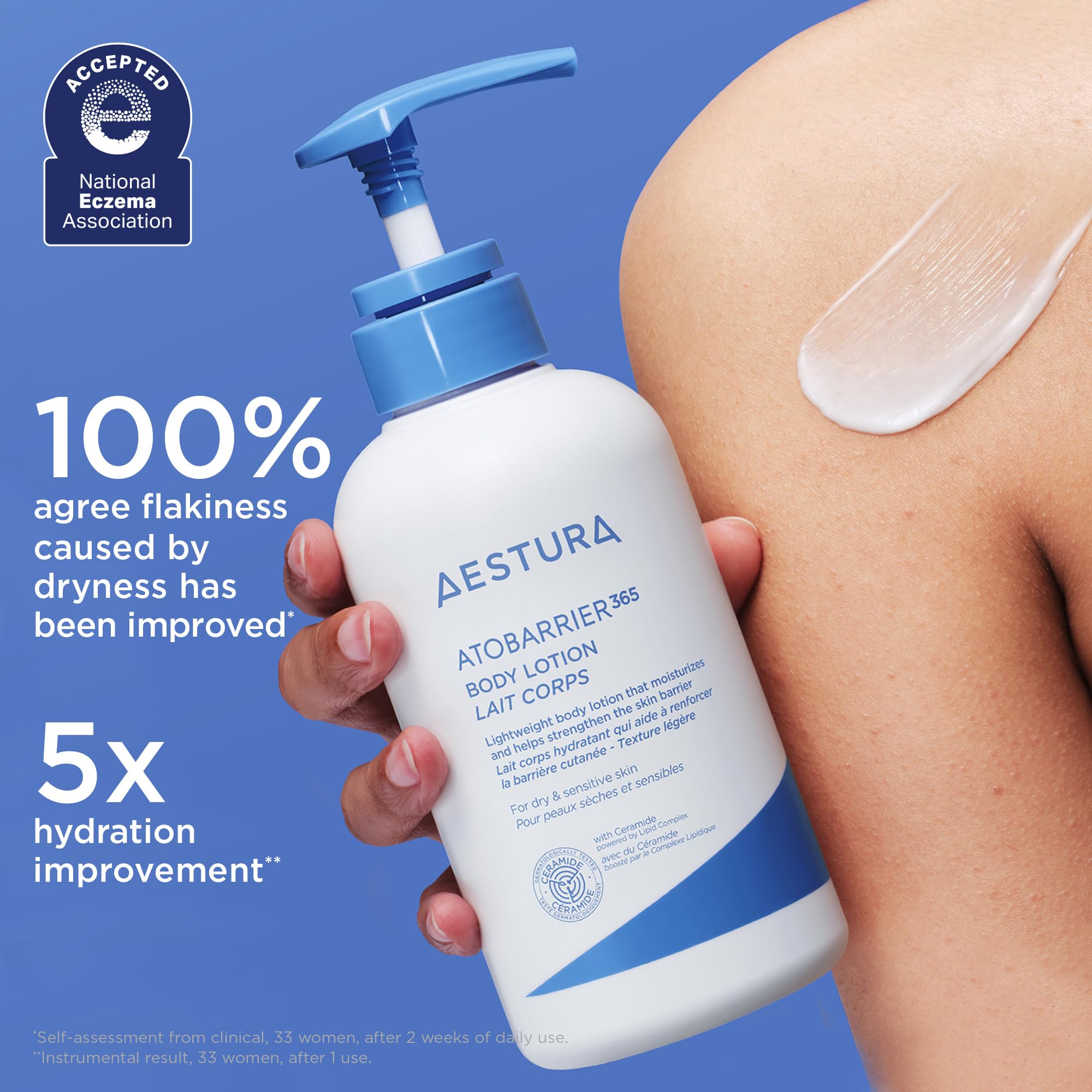 AESTURA body lotion staged in bathroom to suggest everyday skincare routine benefit