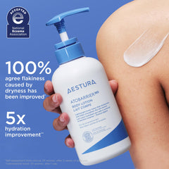 AESTURA body lotion staged in bathroom to suggest everyday skincare routine benefit