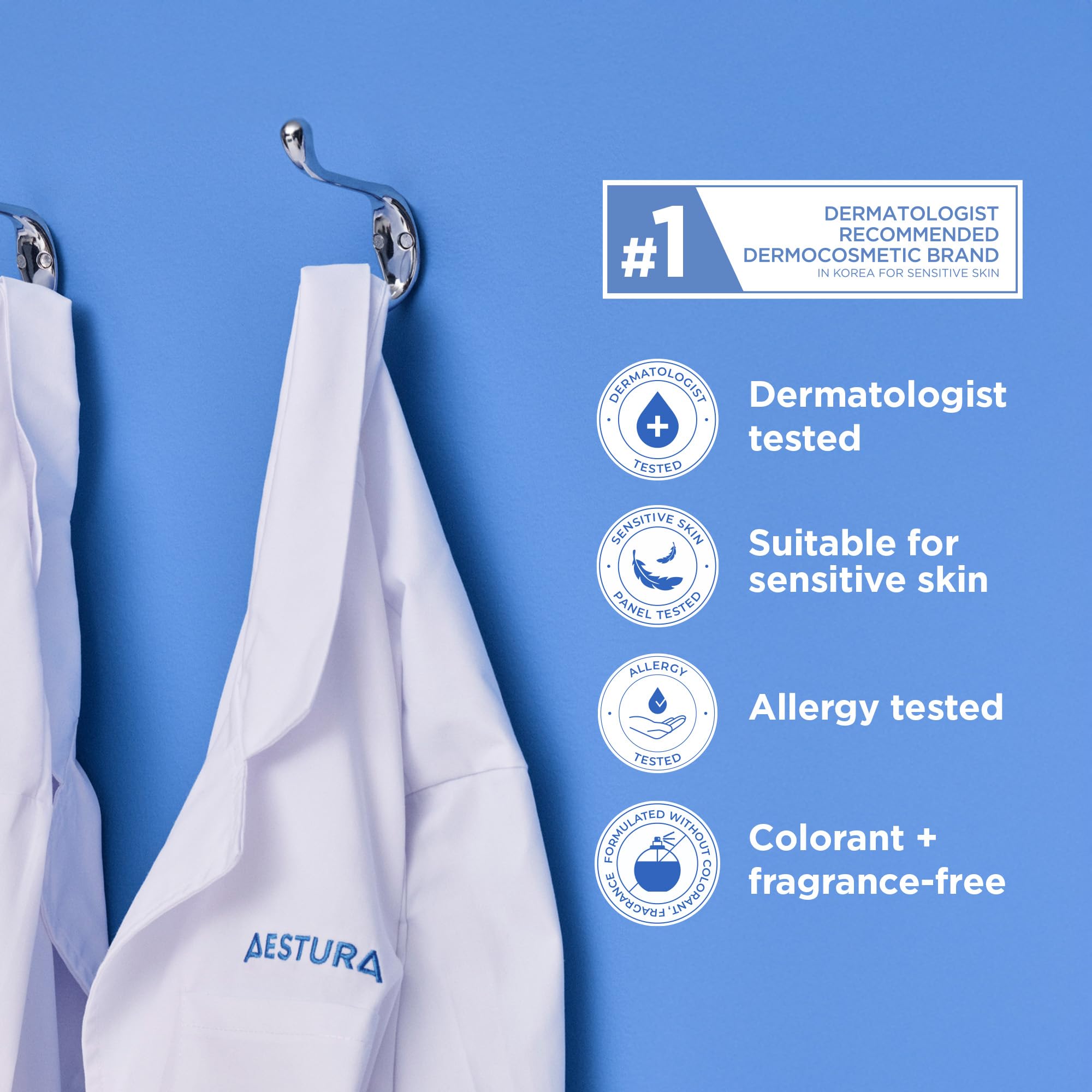 AESTURA bottle on a bathroom shelf illustrating everyday routine use